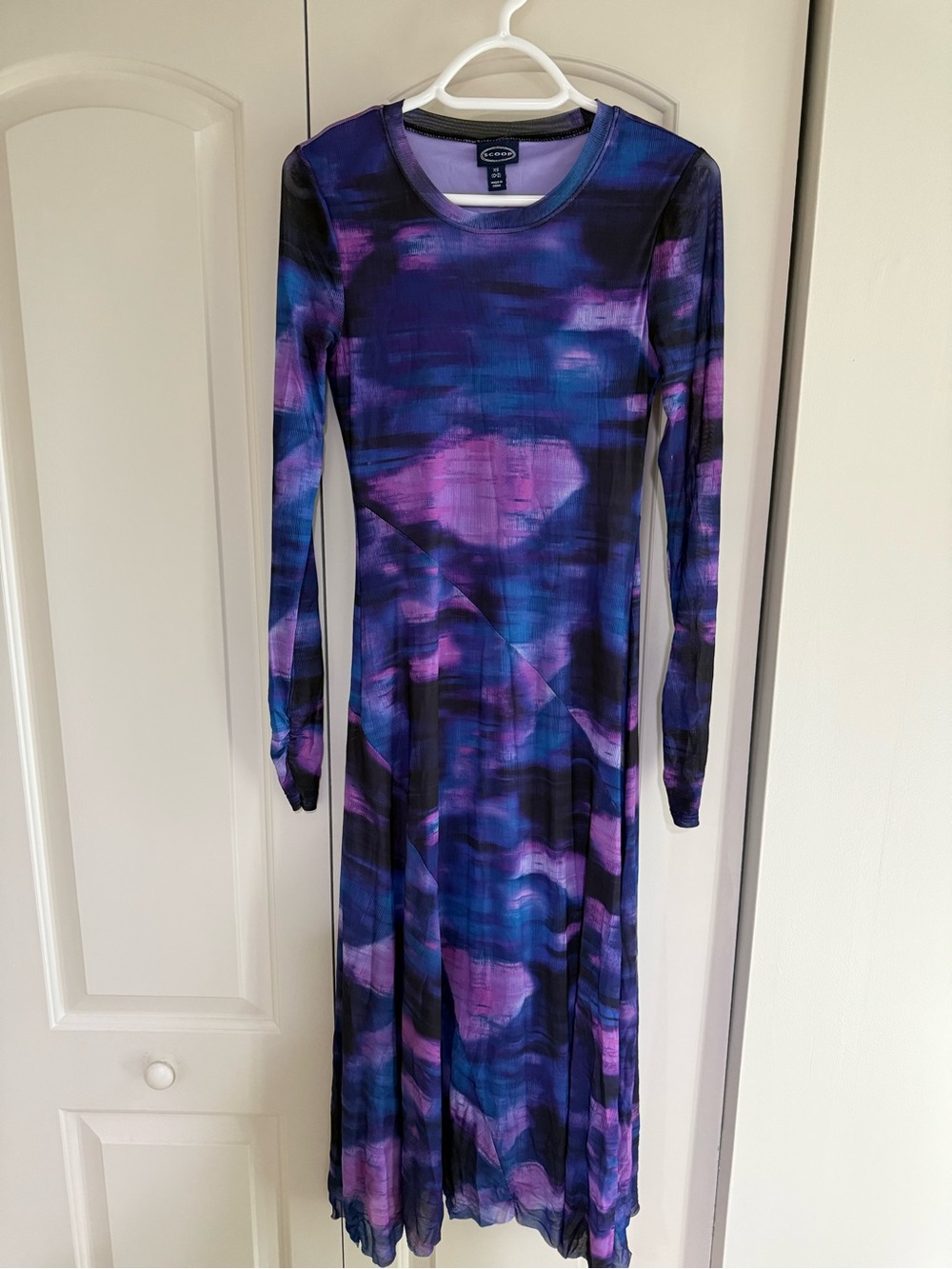 Purple Blue Mesh Long Sleeve Maxi Dress